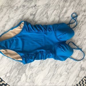 J Crew blue ruched underwire one piece swimsuit 4
